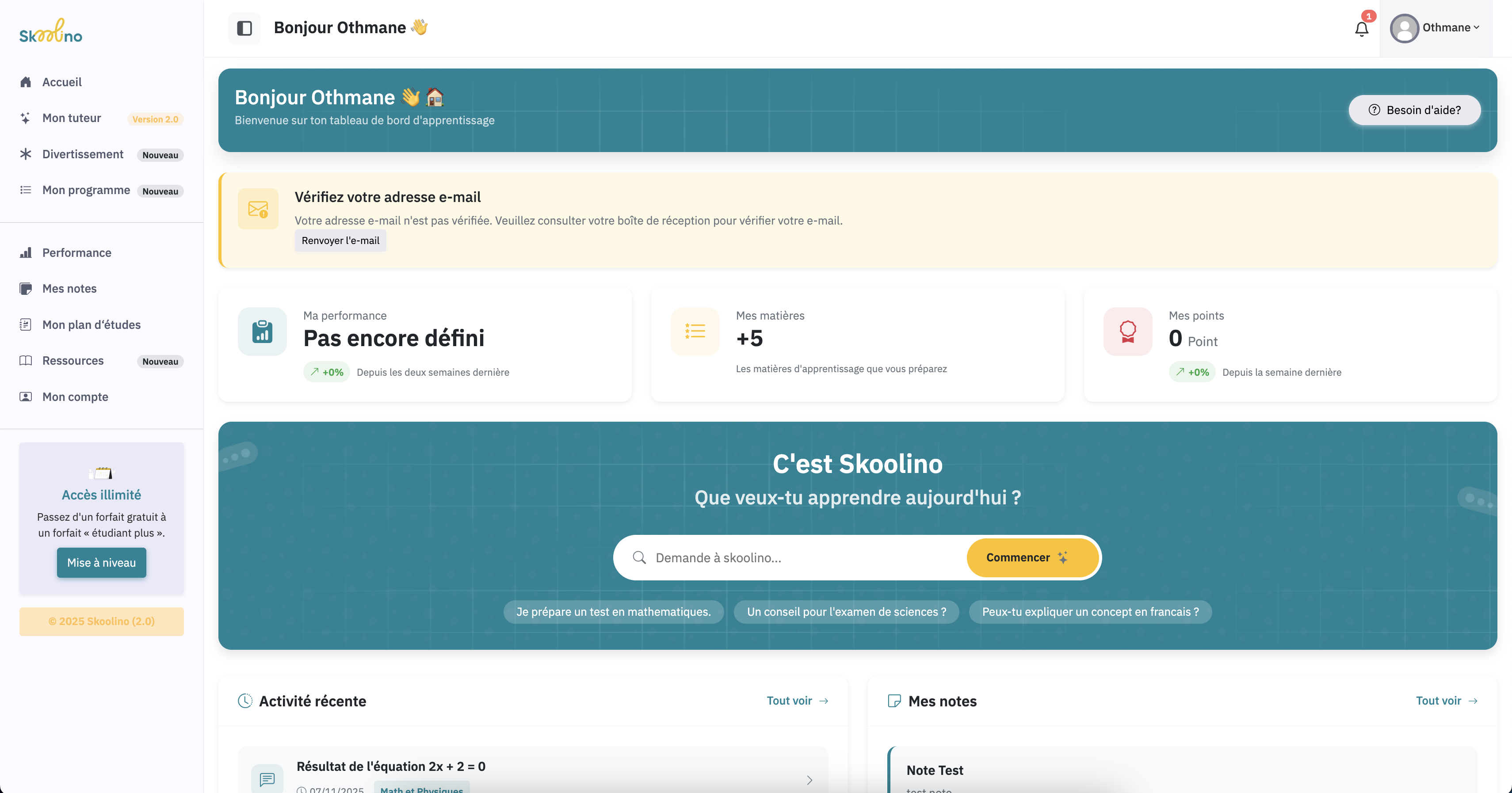 Aperçu de la plateforme Skoolino